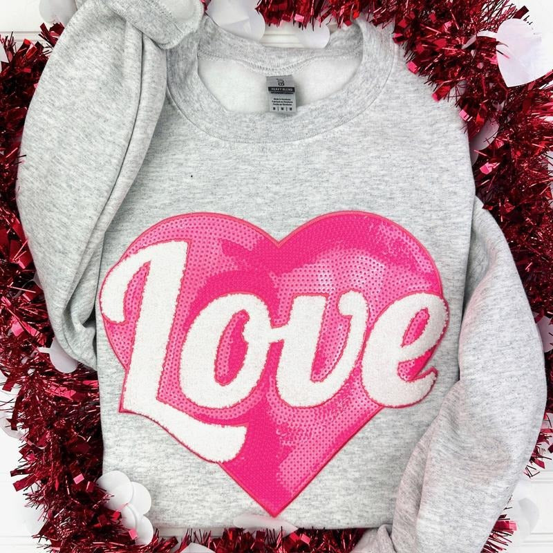 Pink Heart Sequin Patch Sweatshirt -- ASH GREY T-Shirts, Hoodie | WearSparks.com