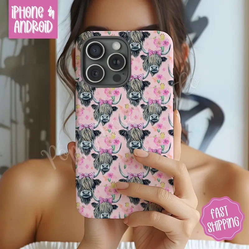 Pink Highland Cow Phone Case Mag Safe Compatible Magnetic Tough Cases T-Shirts, Hoodie, Sweatshirt | WearSparks.com
