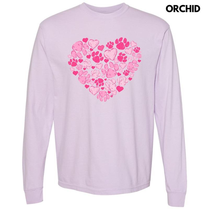 Pink Paw Heart Long Sleeve Comfort Colors T-Shirt 'NLB' Hoodie, Sweatshirt | WearSparks.com