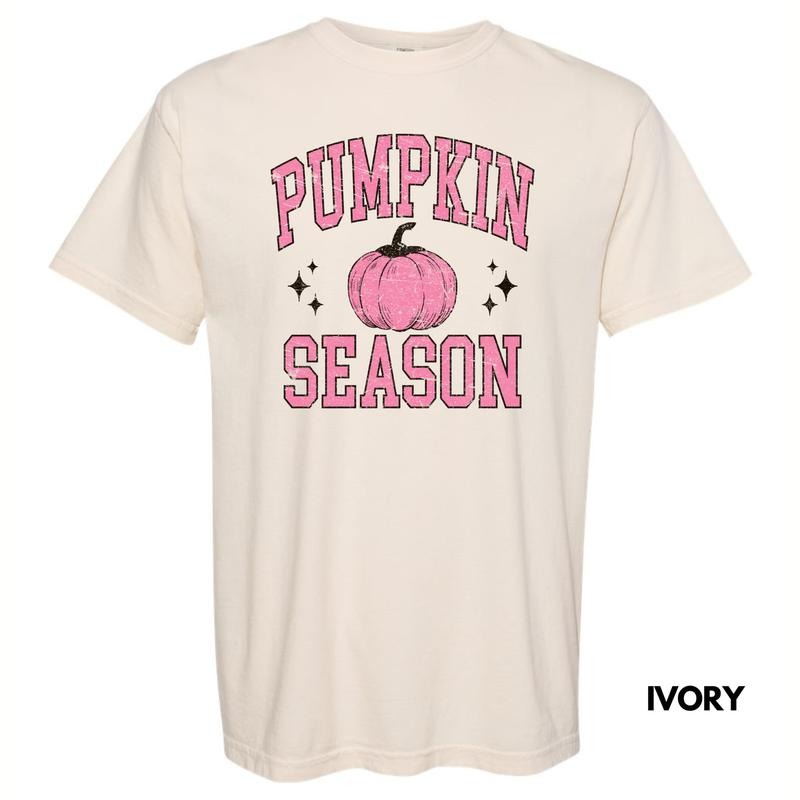 Pink Pumpkin Season Varsity Letter Comfort Colors T-Shirt 'NLB' Hoodie, Sweatshirt | WearSparks.com