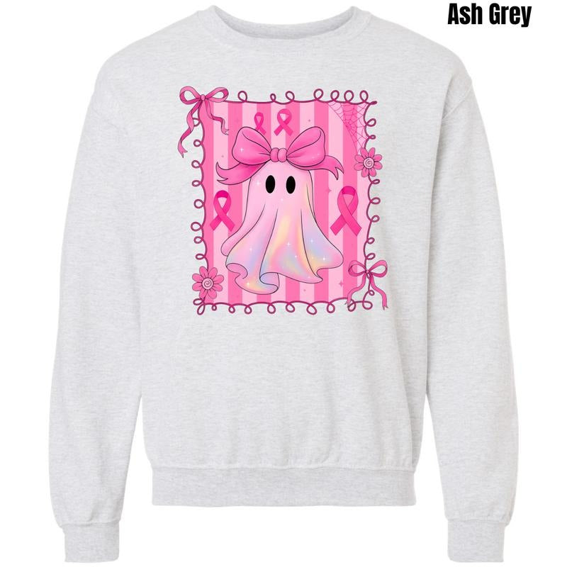 Pink Ribbon Stripe Ghost Sweatshirt 'NLB' T-Shirts, Hoodie | WearSparks.com