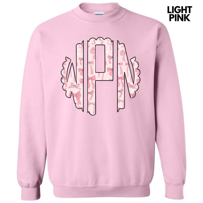 Pink Ribbons & Bows Monogram Sweatshirt 'NLB' T-Shirts, Hoodie | WearSparks.com