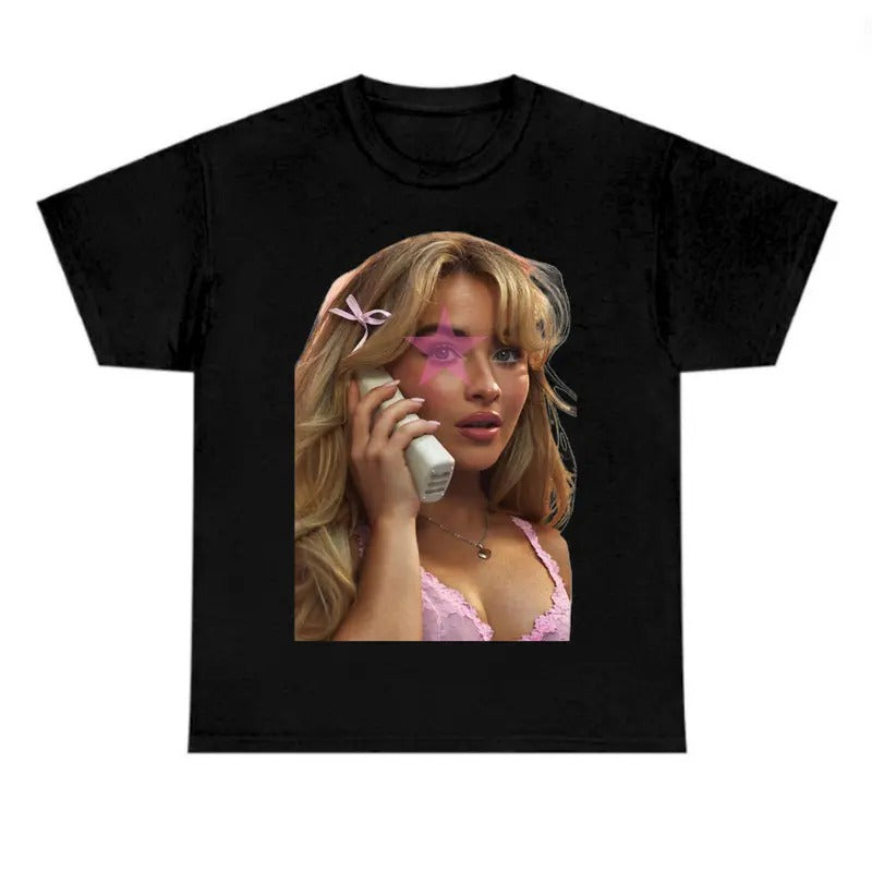 Pink Star Sabrinaaaa T-shirt, Graphic Fan Gift Tee Cotton Fabric Hoodie, Sweatshirt | WearSparks.com