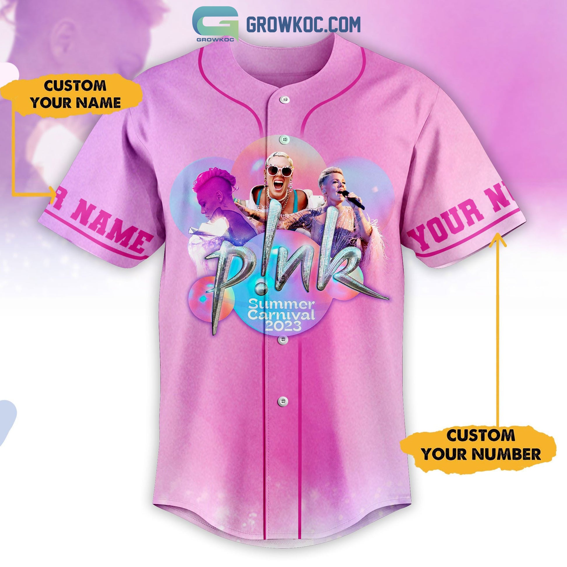 Pink Summer Carnival 2023 Tour Pink Design Personalized Baseball Jersey