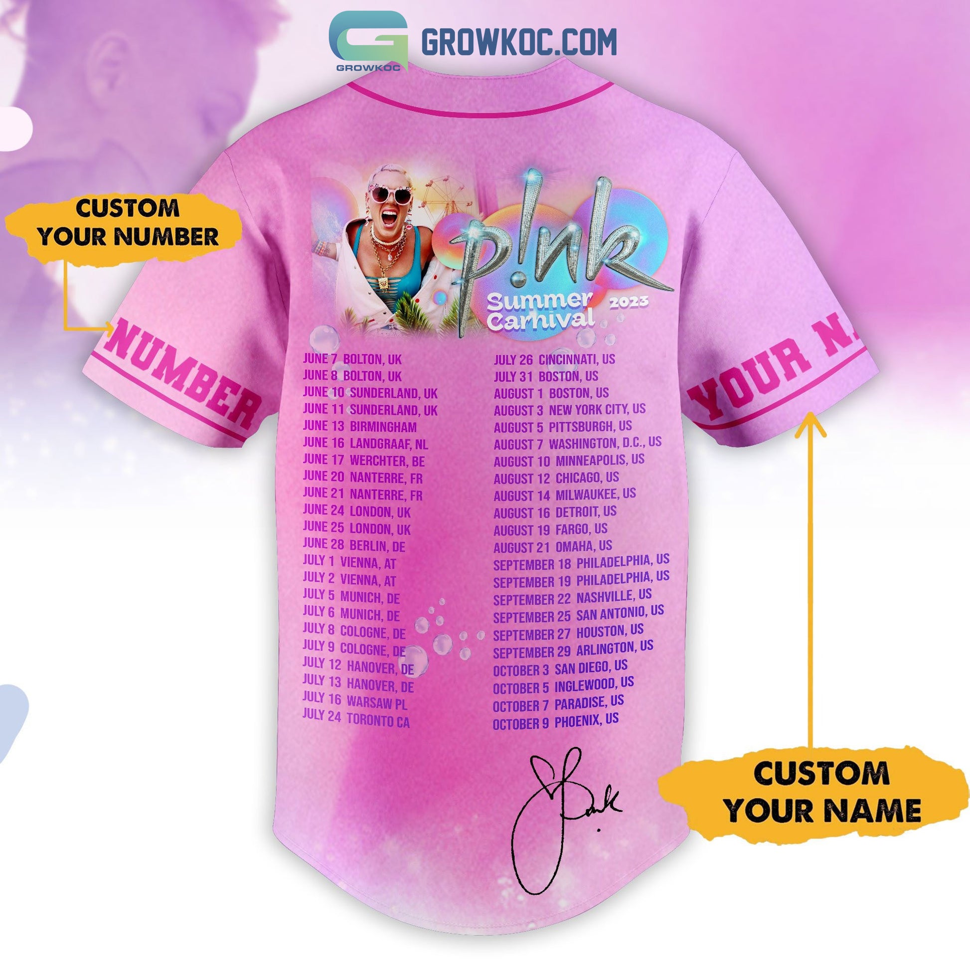 Pink Summer Carnival 2023 Tour Pink Design Personalized Baseball Jersey