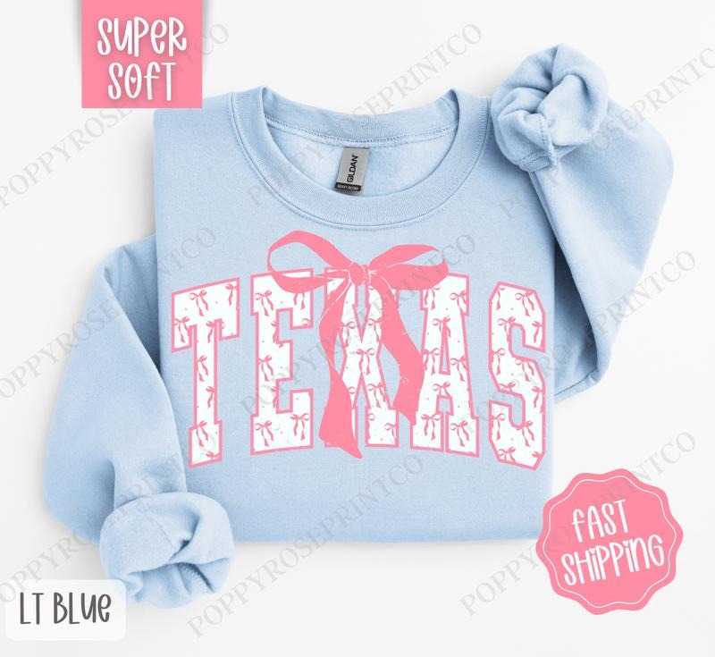 Pink Texas Bow Sweatshirt, Women's Crewneck, Cute Women's Sweater T-Shirts, Hoodie | WearSparks.com