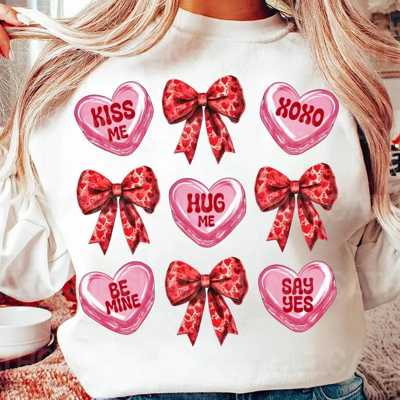 Pink Valentine Candy Heart Shirt, Glitter Coquette Valentine Crewneck, Brushstroke Valentine Sweatshirt, XOXO Valentine...