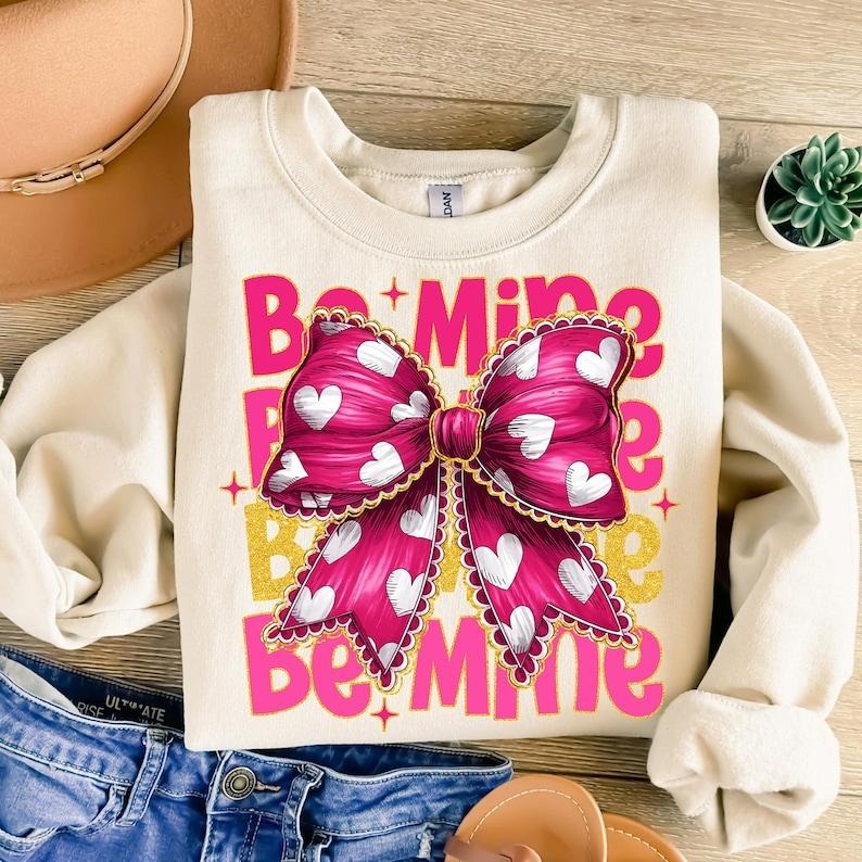 Pink Valentine Coquette Heart , Be Mine , Valentine's Day Coquette Sweatshirt XoXo , Valentine Sweatshirt T-Shirts, Hoodie