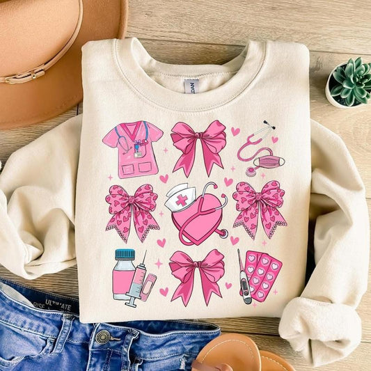 Pink Valentine Nurse Sweatshirt, Hoodie, T-Shirt, Valentine Nurse Coquette Shirt, Cupids Favorite Nurse Shirt, Nurse...