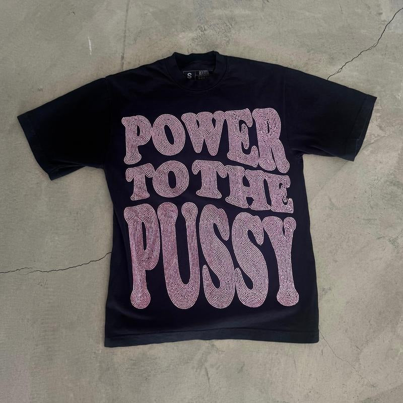 Pink and Black Power to the P Rhinestoned Heavy Weight T-Shirt for Women Hoodie, Sweatshirt | WearSparks.com