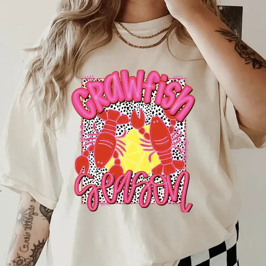 Pink and Red Crawfish Season Shirt ~ Unisex Apparel Relaxed Fit Printed In The USA Clothing Womenswear Casual Comfort...