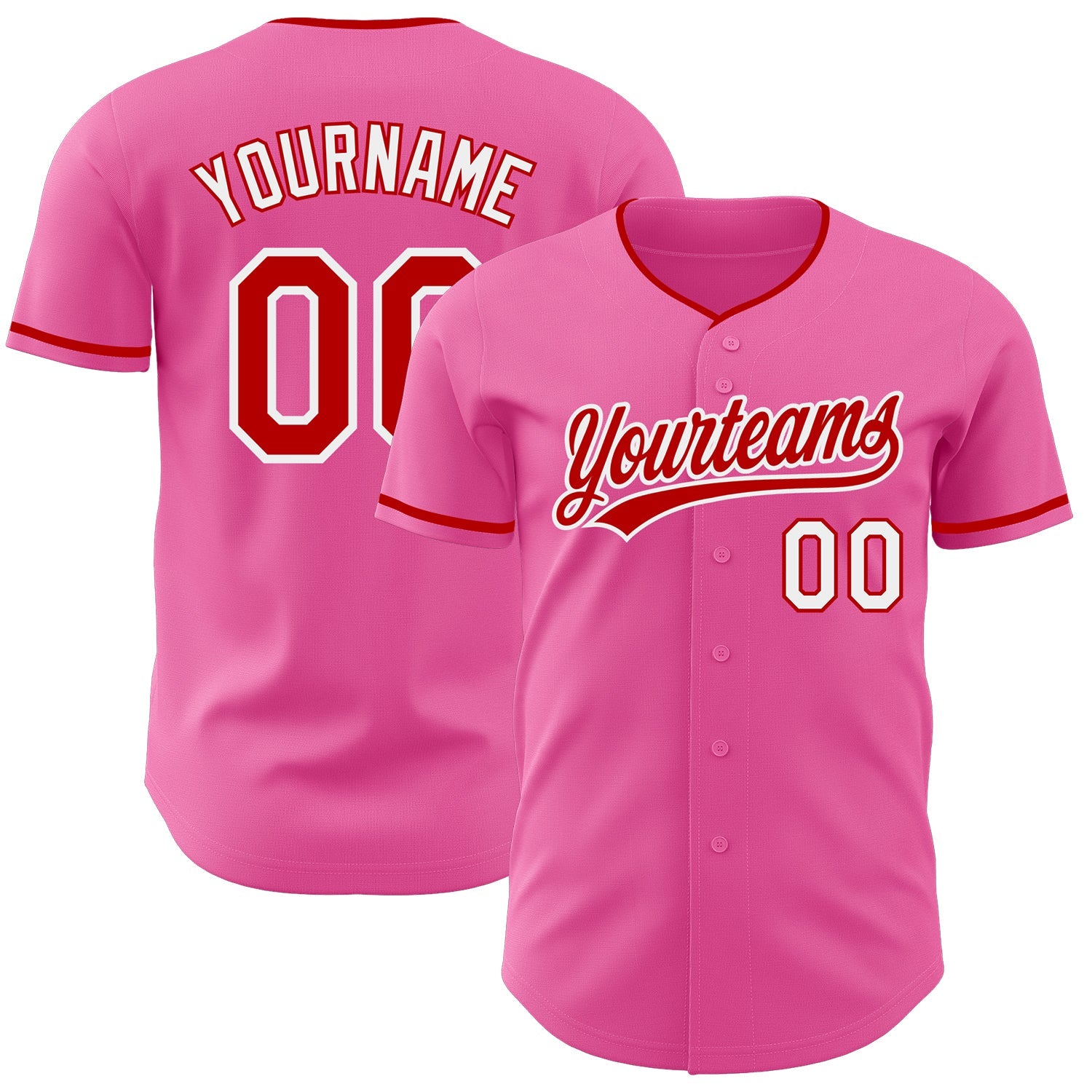 Custom Pink Red-White Authentic Baseball Jersey