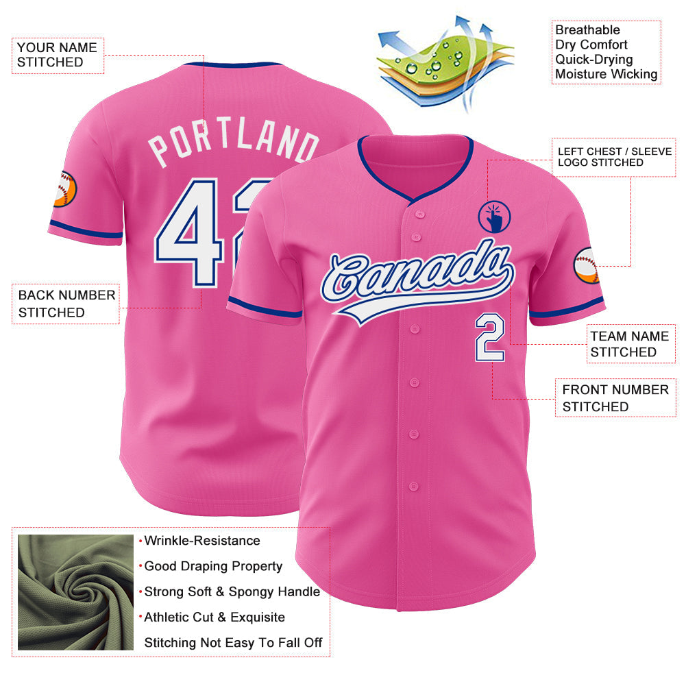 Custom Pink White-Royal Authentic Baseball Jersey