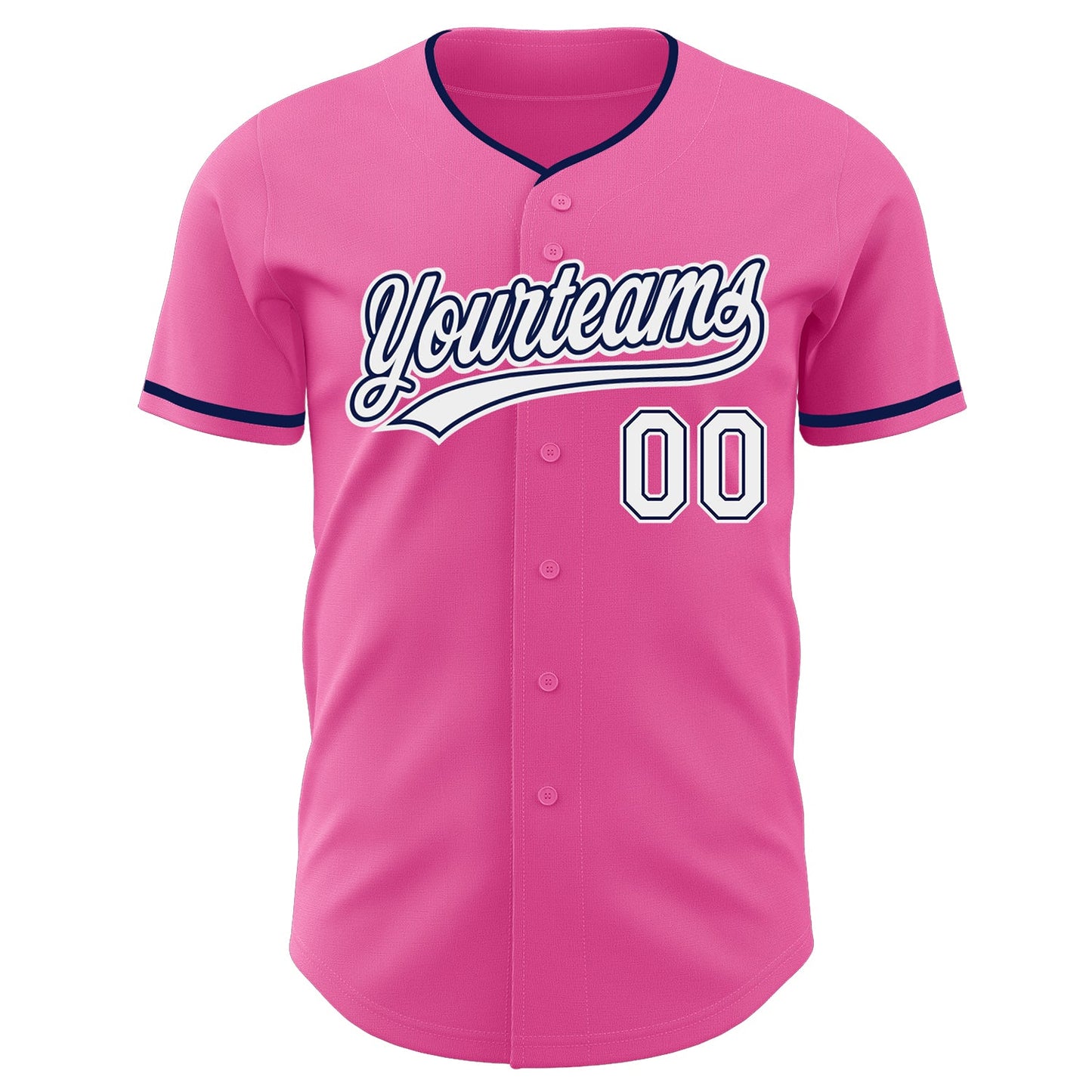 Custom Pink White-Navy Authentic Baseball Jersey