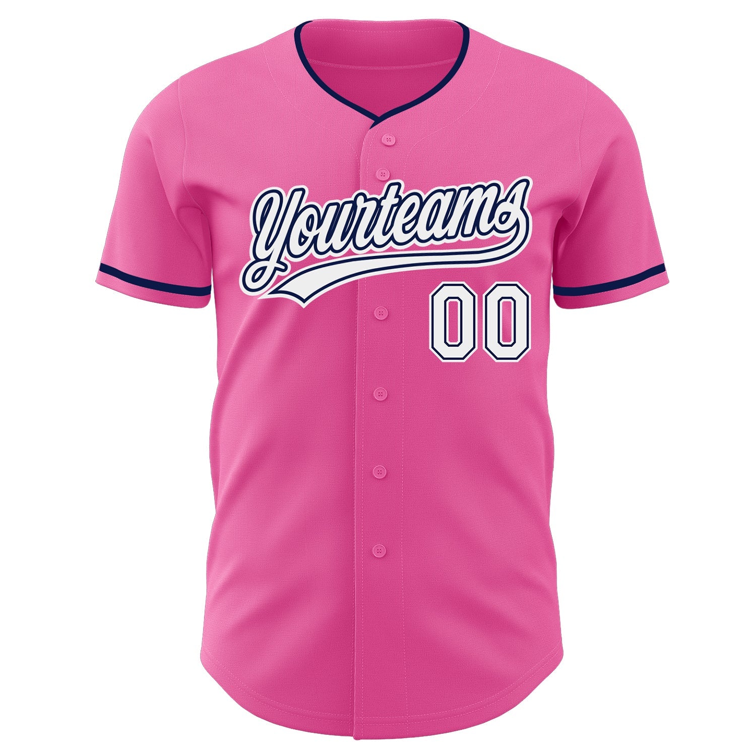 Custom Pink White-Navy Authentic Baseball Jersey
