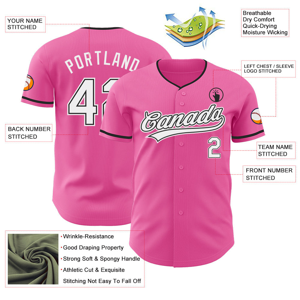 Custom Pink White-Black Authentic Baseball Jersey