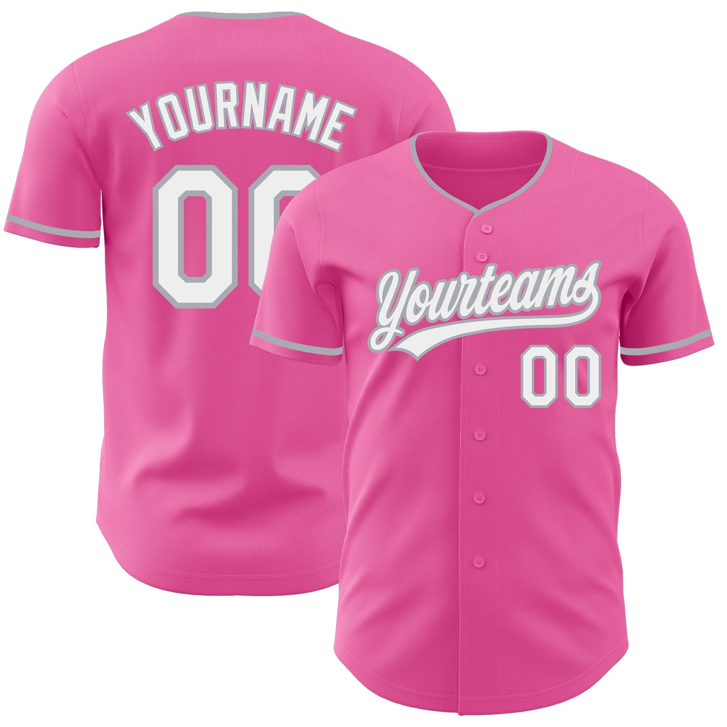 Custom Pink White-Gray Authentic Baseball Jersey