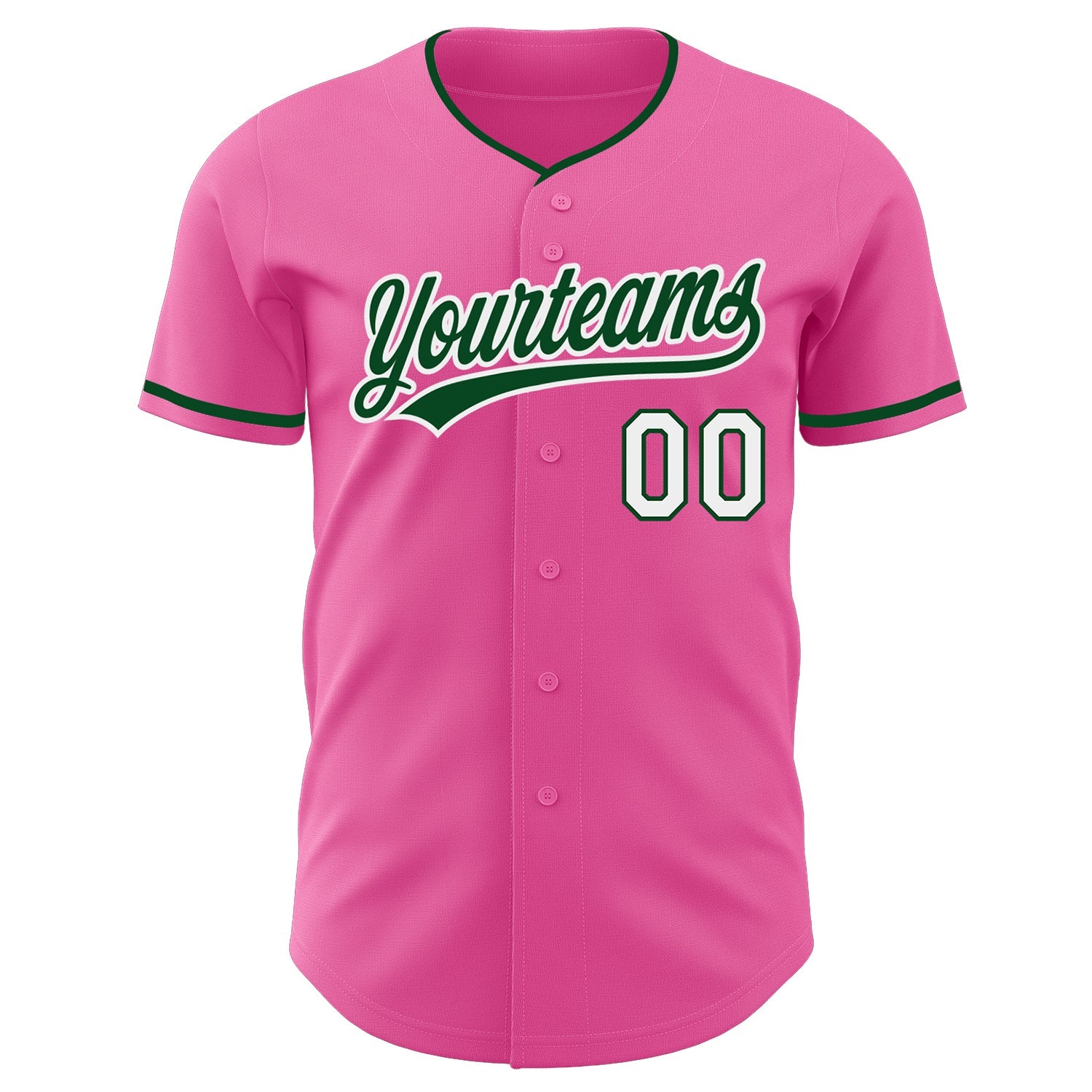 Custom Pink Green-White Authentic Baseball Jersey
