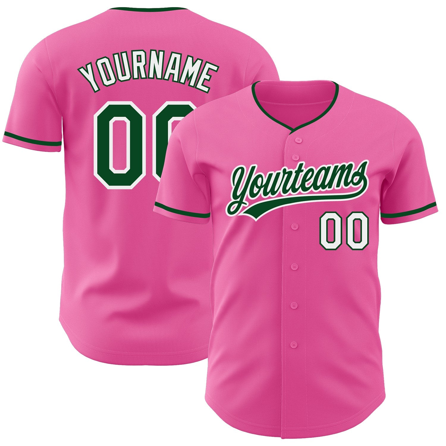 Custom Pink Green-White Authentic Baseball Jersey