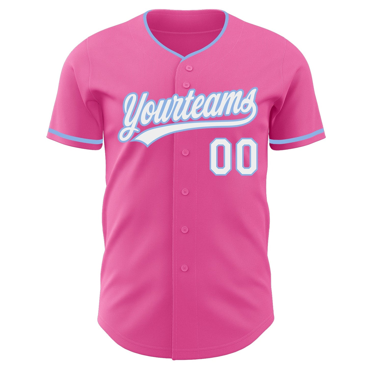 Custom Pink White-Light Blue Authentic Baseball Jersey