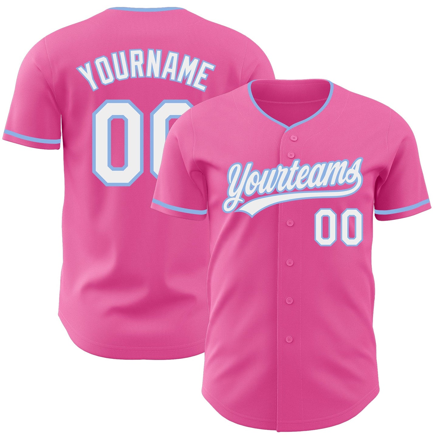 Custom Pink White-Light Blue Authentic Baseball Jersey