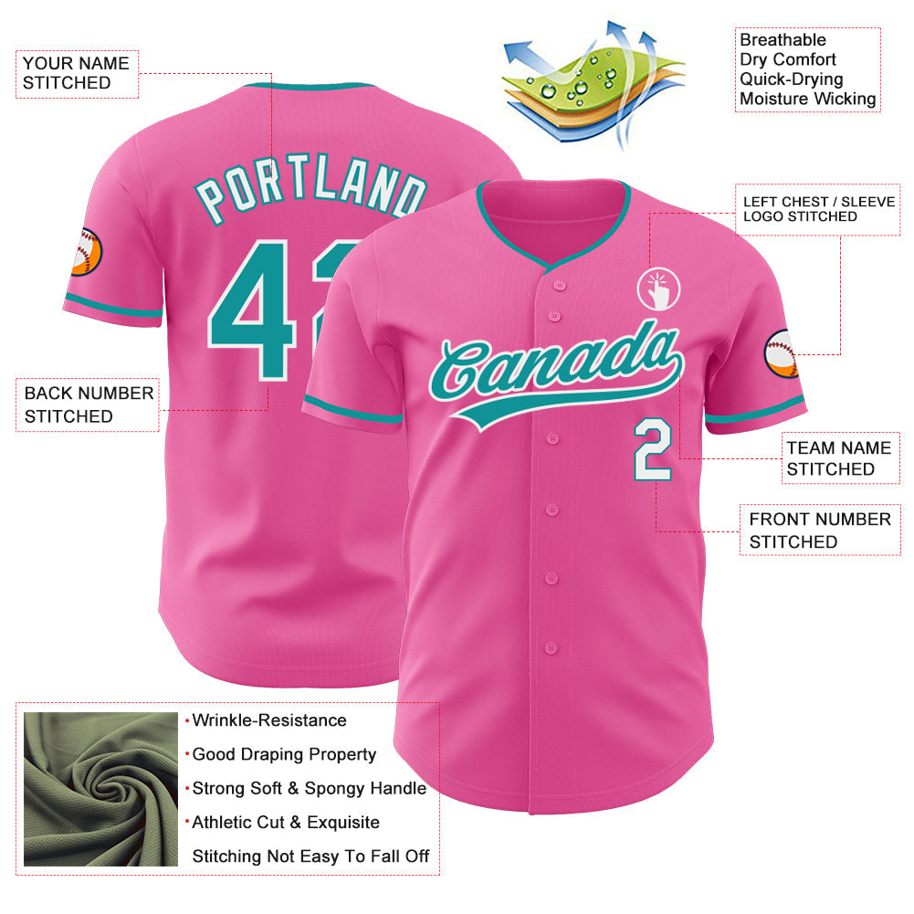 Custom Pink Teal-White Authentic Baseball Jersey