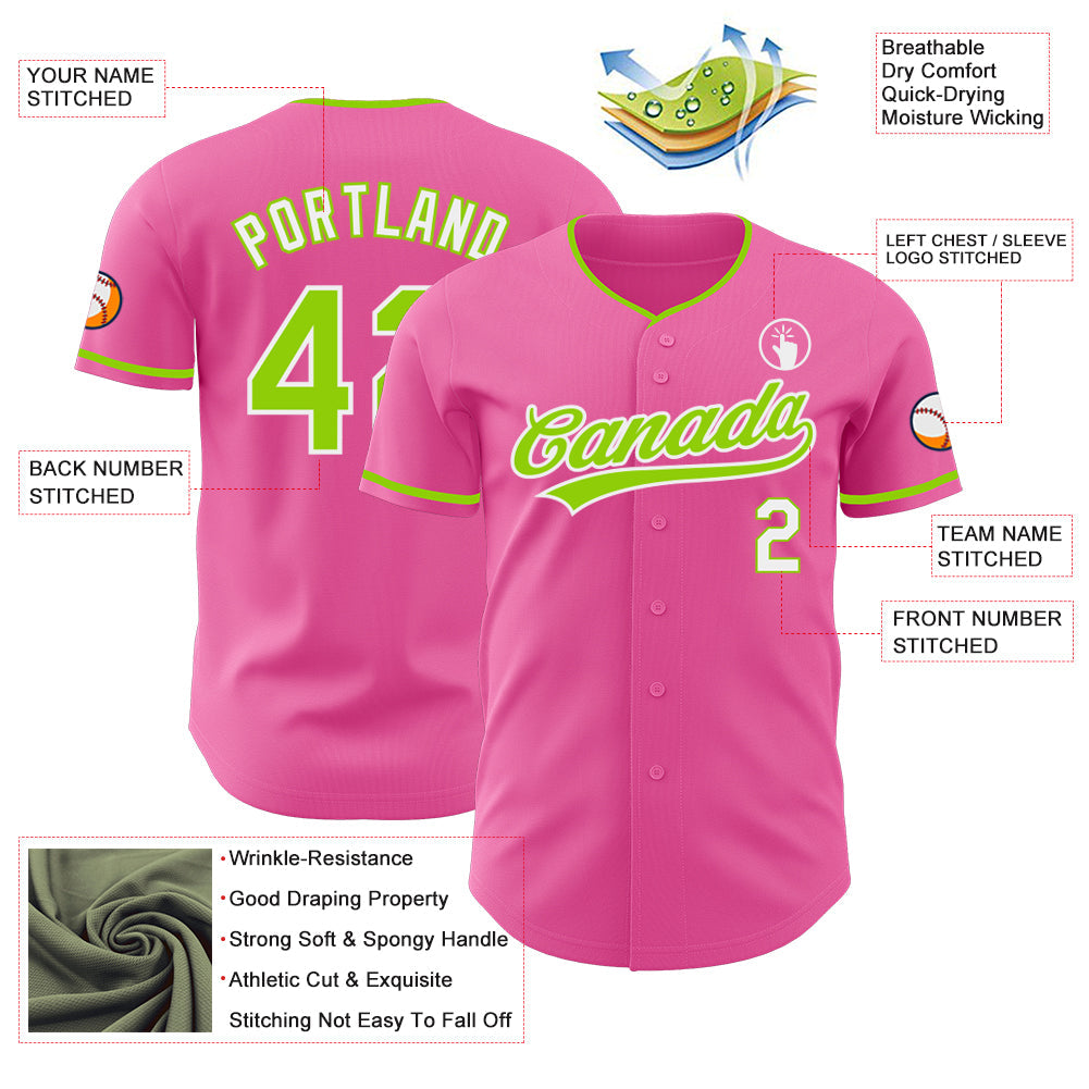 Custom Pink Neon Green Black-White Authentic Baseball Jersey