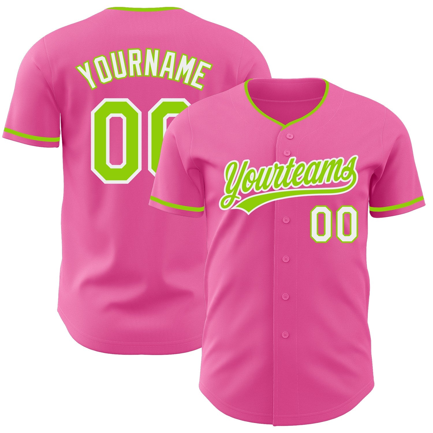 Custom Pink Neon Green Black-White Authentic Baseball Jersey