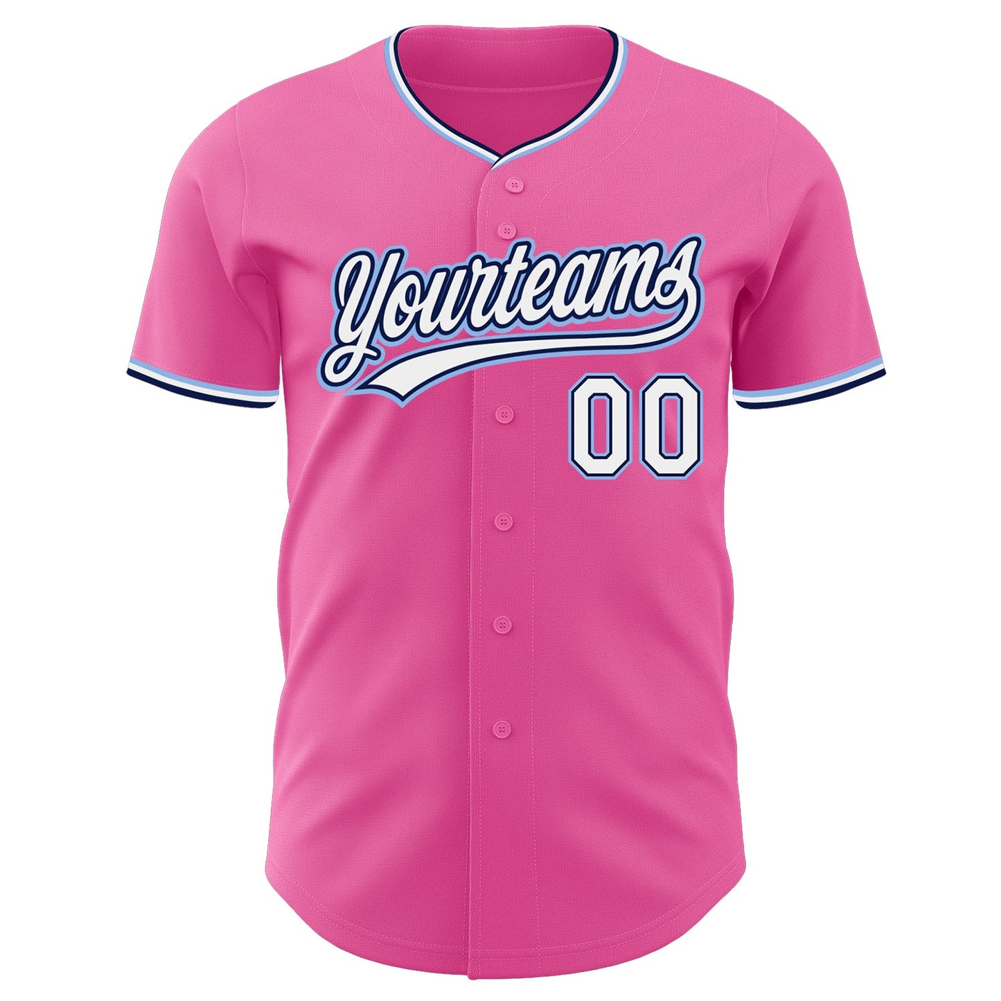 Custom Pink White Navy-Light Blue Authentic Baseball Jersey