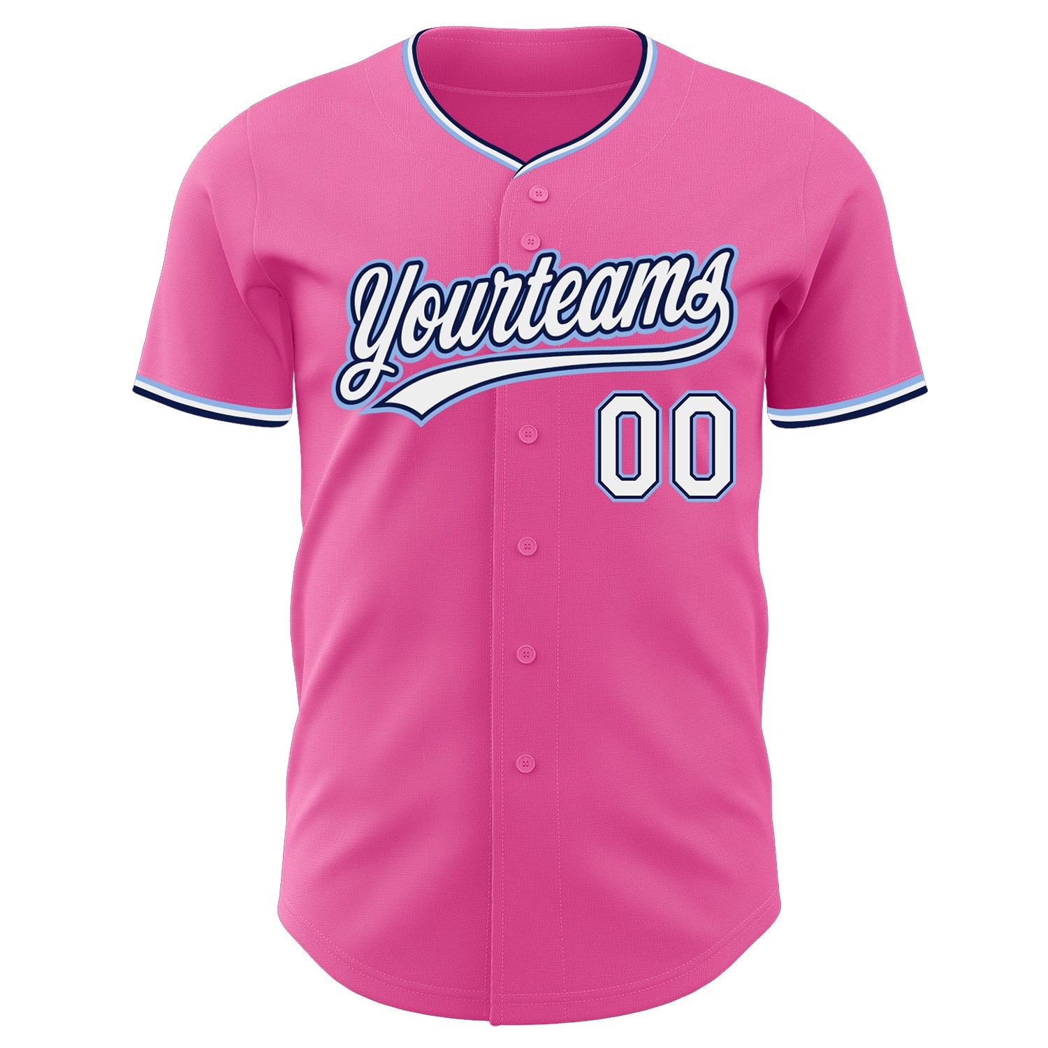 Custom Pink White Navy-Light Blue Authentic Baseball Jersey