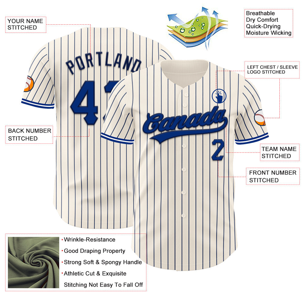 Custom Cream Navy Pinstripe Royal Navy-White Authentic Baseball Jersey