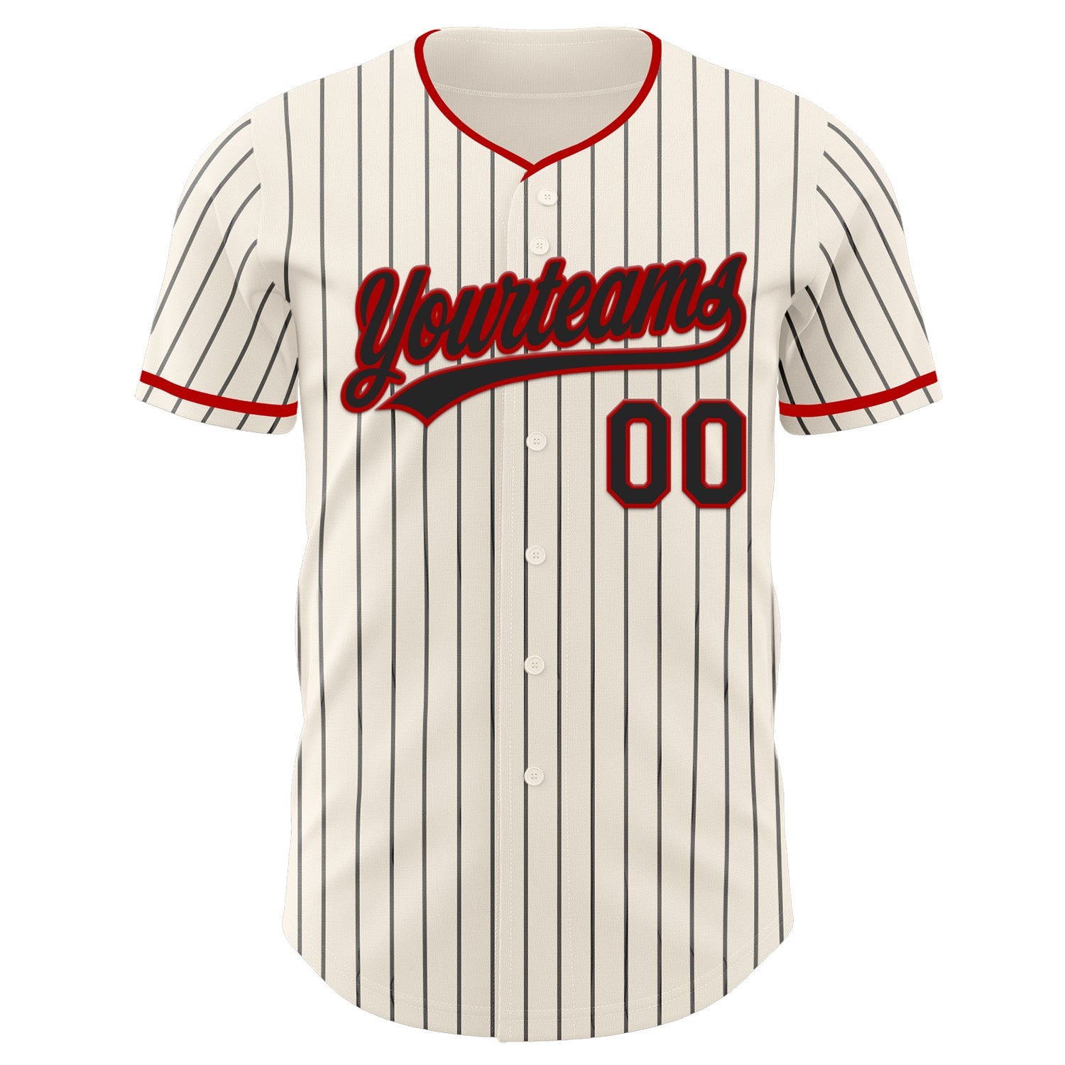 Custom Cream Black Pinstripe Black-Red Authentic Baseball Jersey