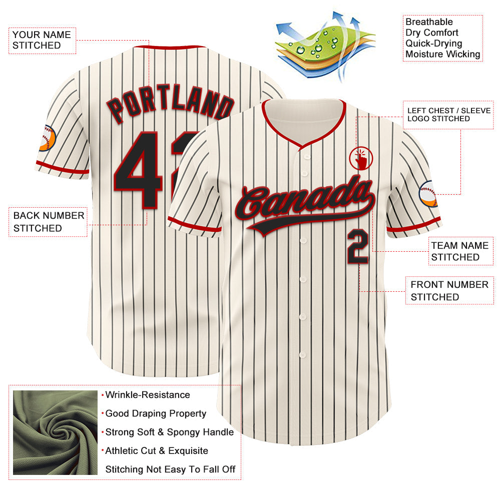 Custom Cream Black Pinstripe Black-Red Authentic Baseball Jersey