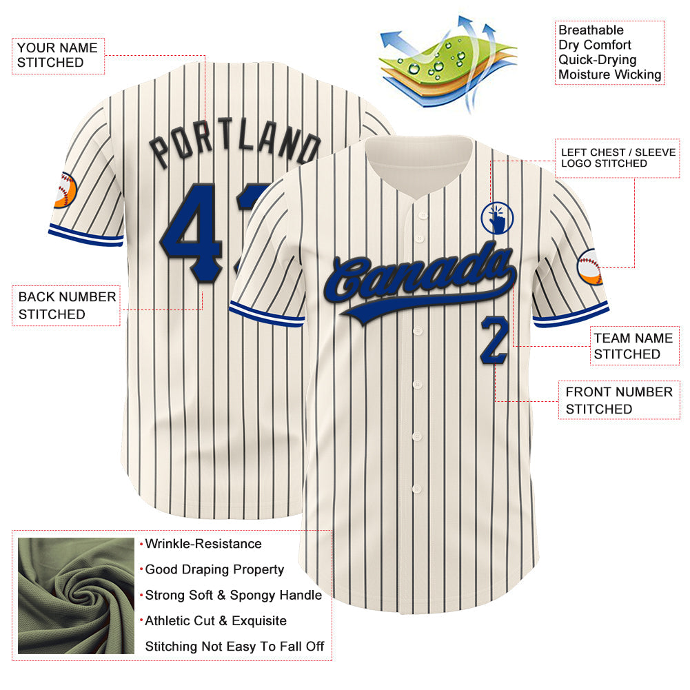 Custom Cream Black Pinstripe Royal Black-White Authentic Baseball Jersey