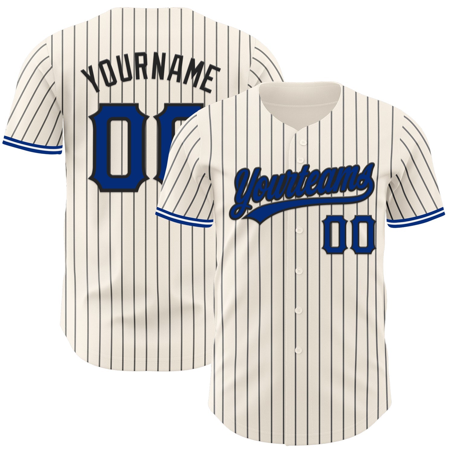 Custom Cream Black Pinstripe Royal Black-White Authentic Baseball Jersey