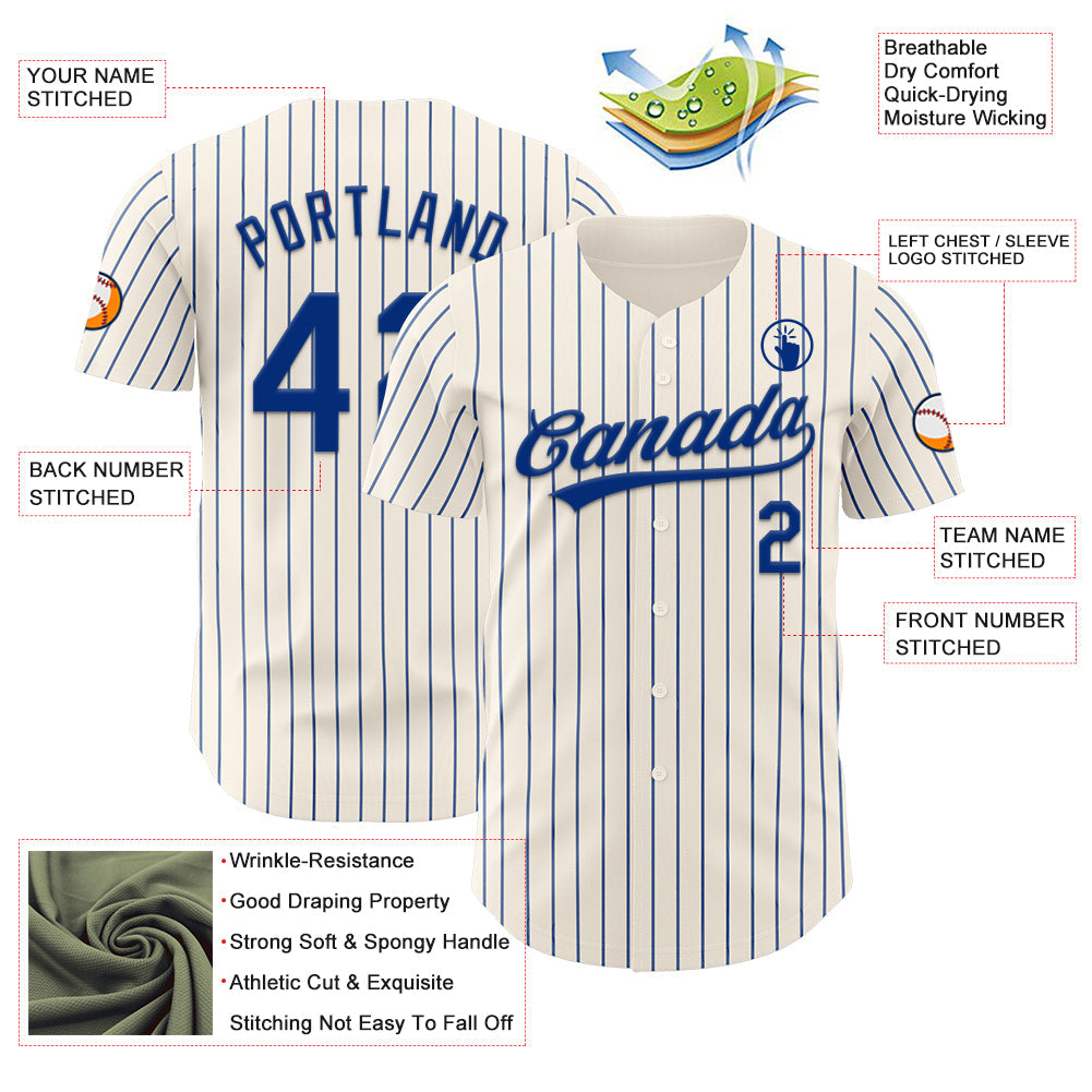 Custom Cream Royal Pinstripe Royal Authentic Baseball Jersey