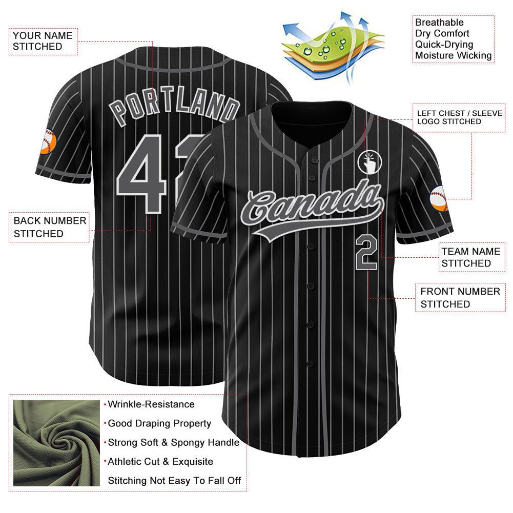 Custom Black White Pinstripe Steel Gray-White Authentic Baseball Jersey