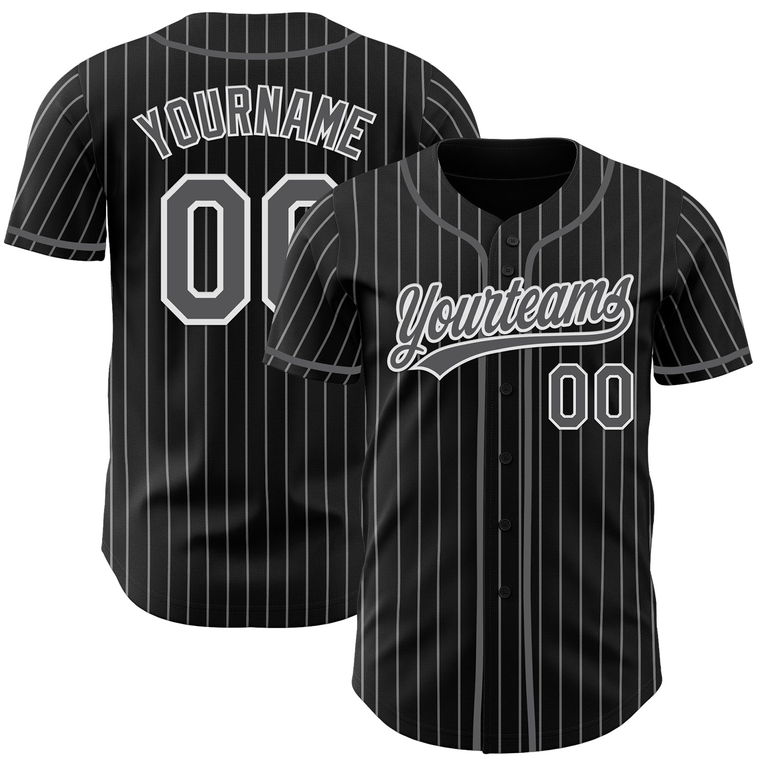Custom Black White Pinstripe Steel Gray-White Authentic Baseball Jersey