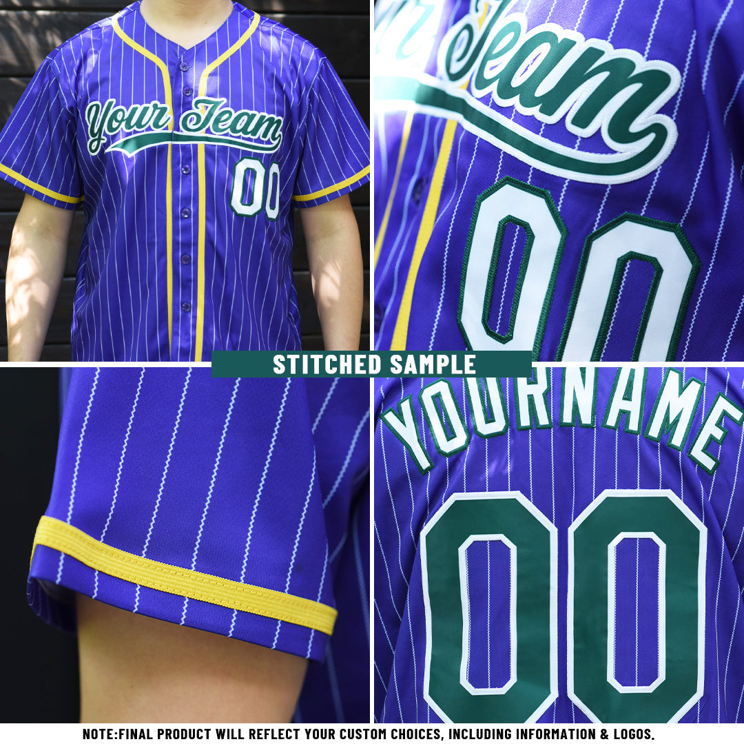 Custom Black White Pinstripe Purple Teal-White Authentic Baseball Jersey