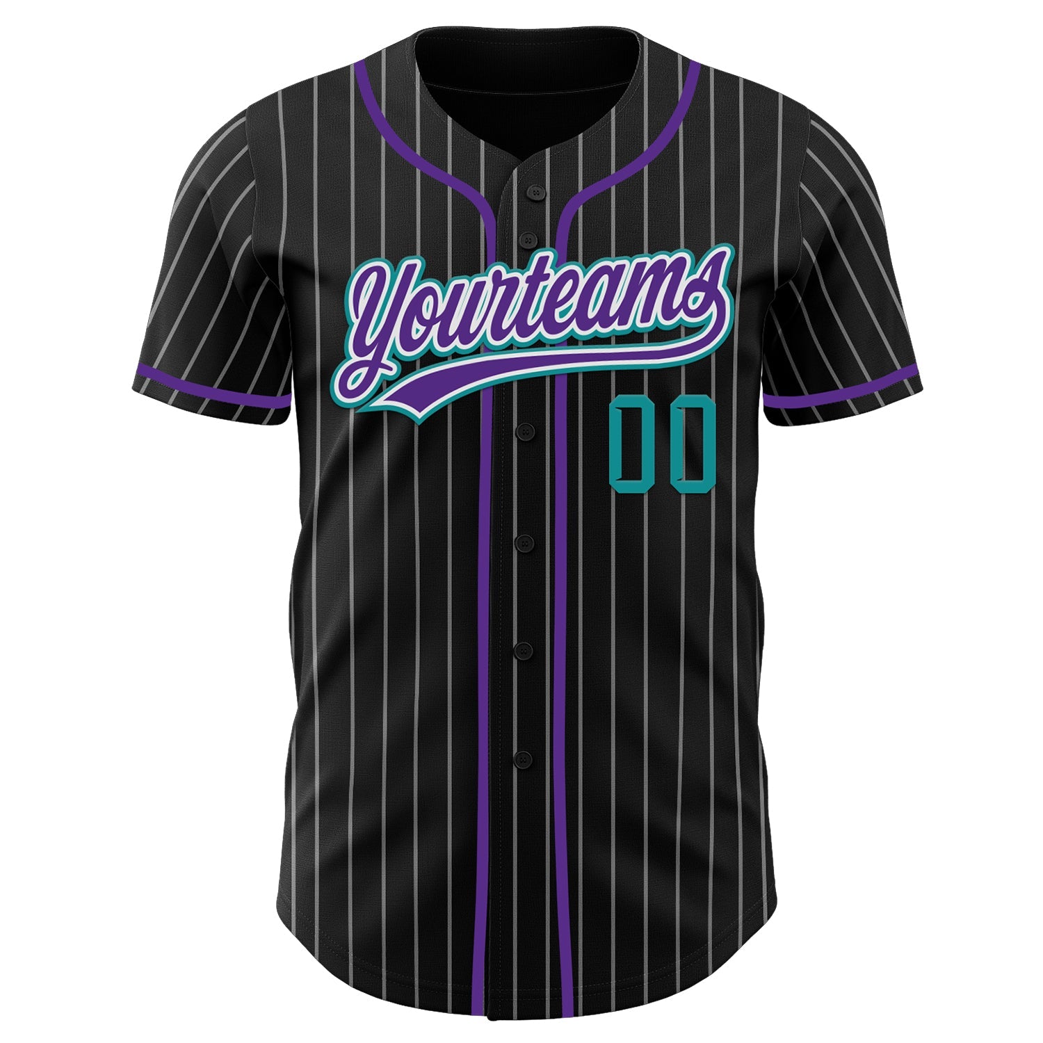 Custom Black White Pinstripe Purple Teal-White Authentic Baseball Jersey