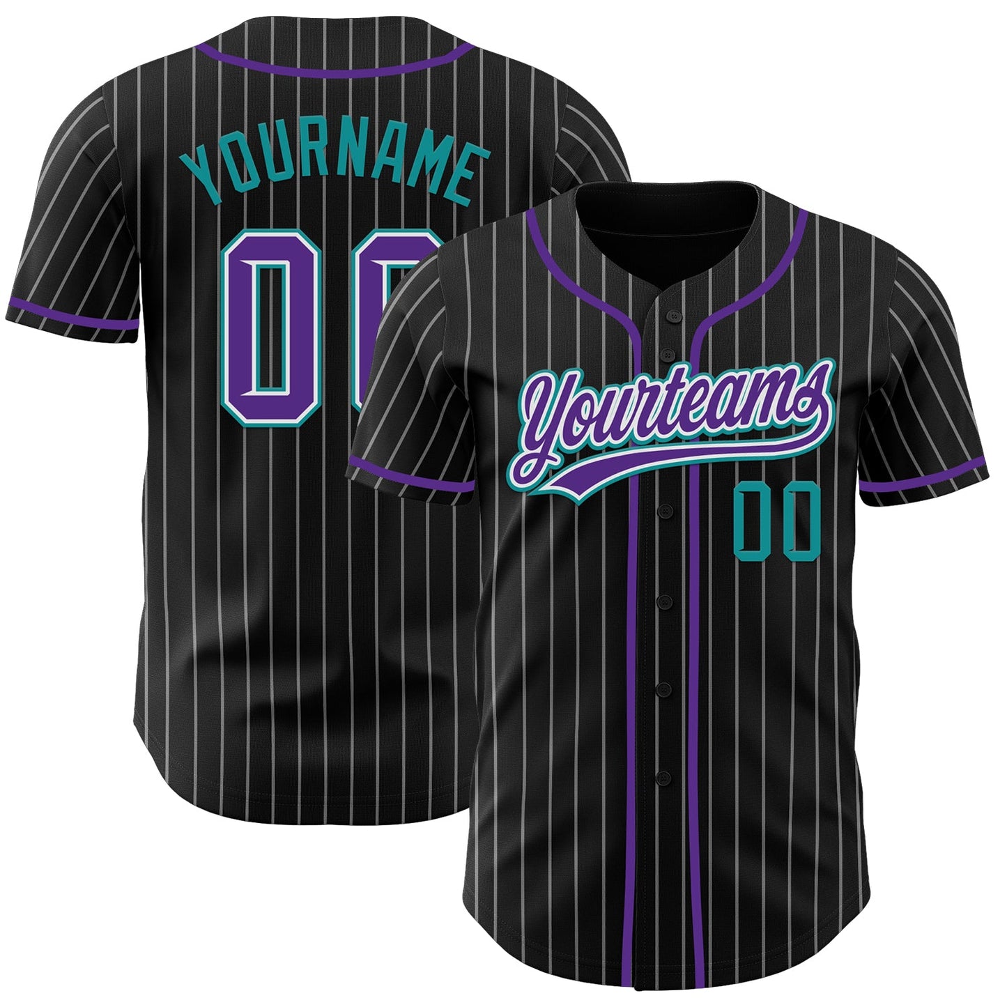 Custom Black White Pinstripe Purple Teal-White Authentic Baseball Jersey