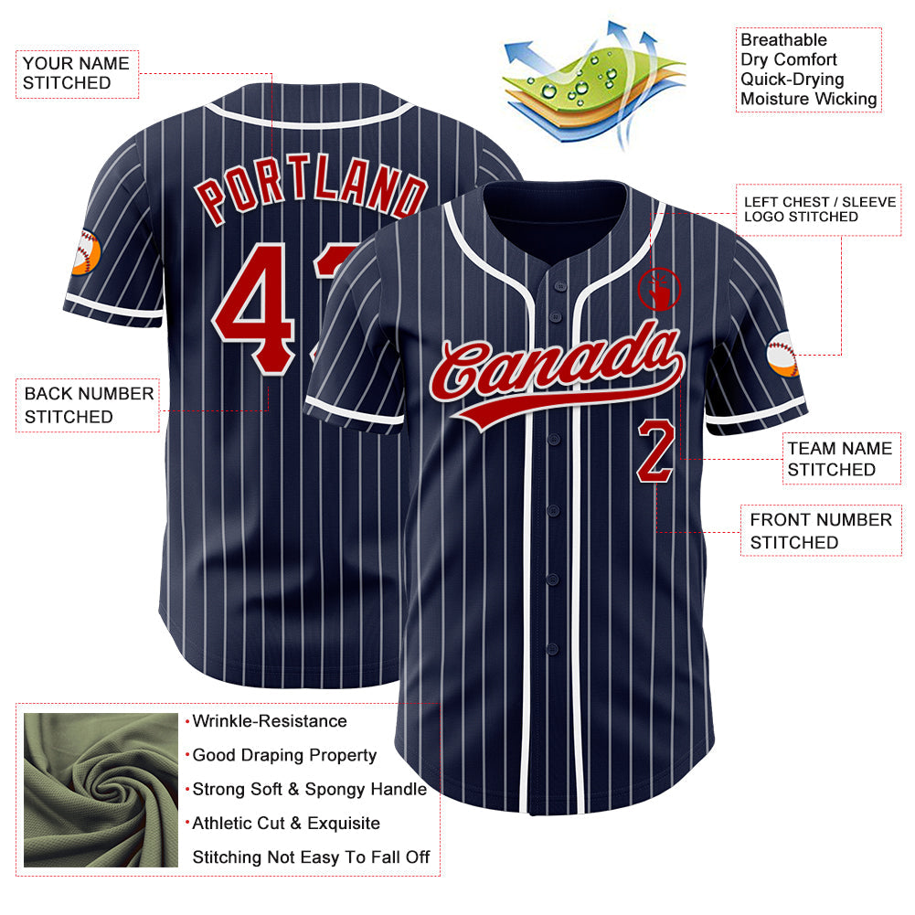 Custom Navy White Pinstripe Red-White Authentic Baseball Jersey