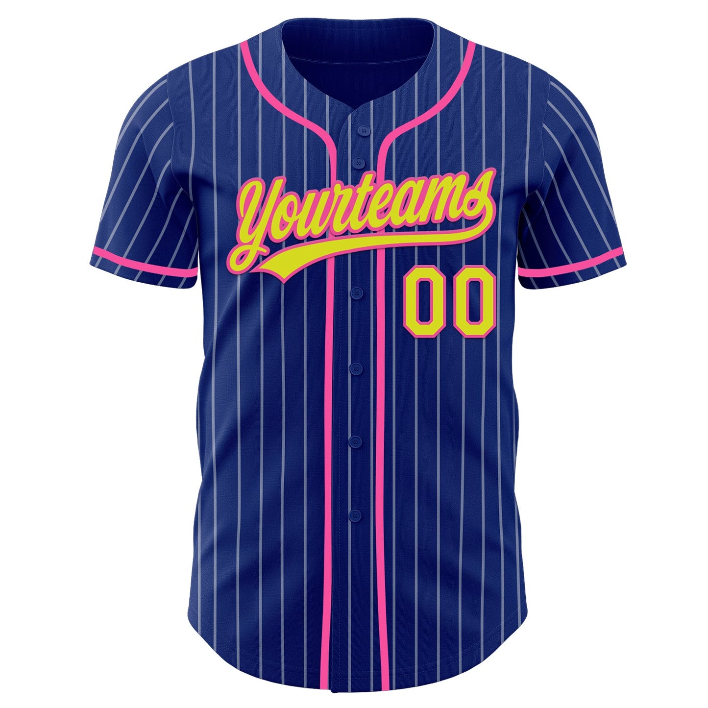 Custom Royal White Pinstripe Neon Yellow-Pink Authentic Baseball Jersey