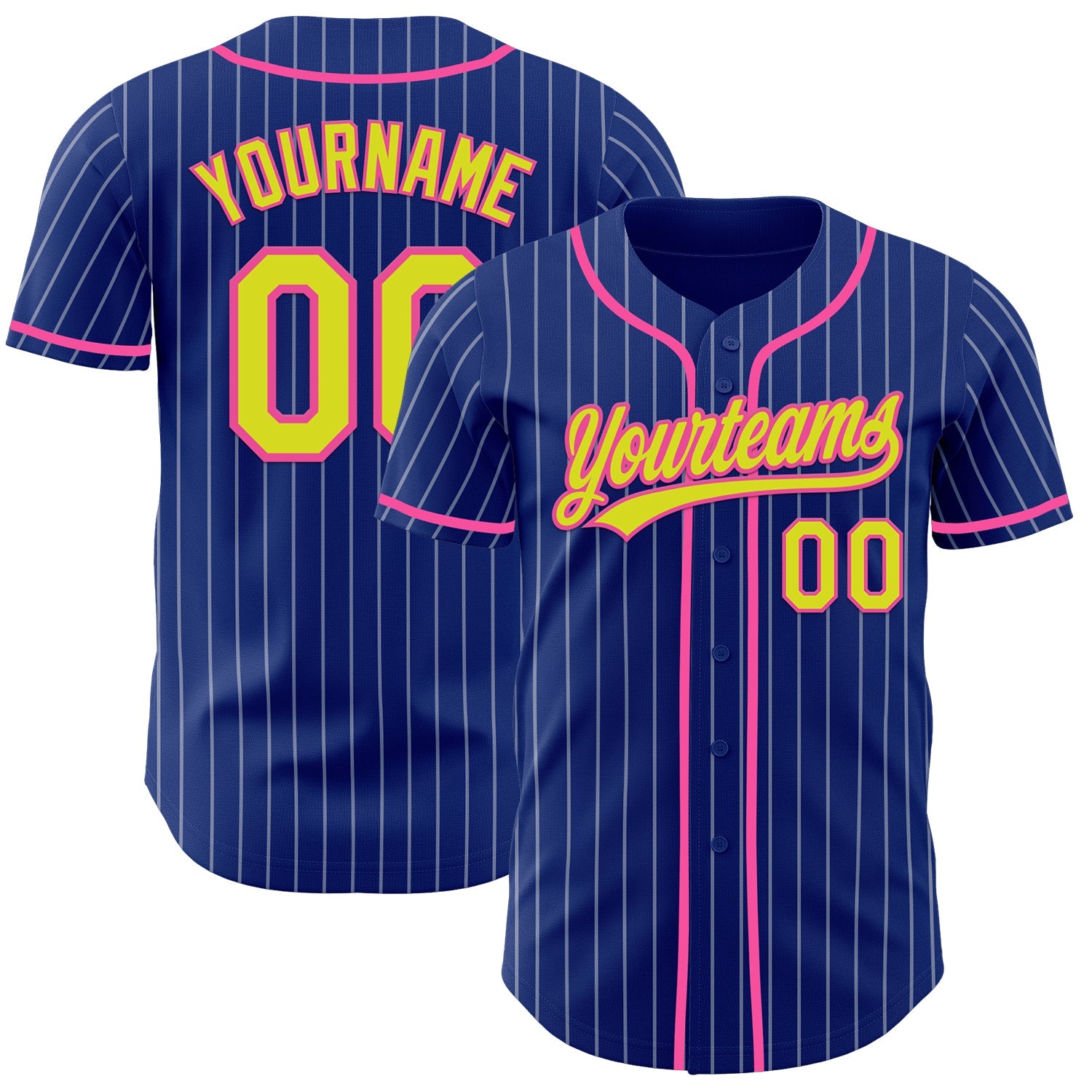 Custom Royal White Pinstripe Neon Yellow-Pink Authentic Baseball Jersey