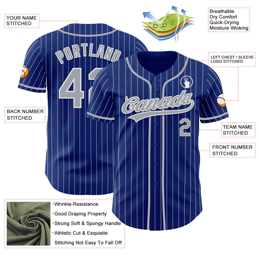 Custom Royal White Pinstripe Gray-White Authentic Baseball Jersey