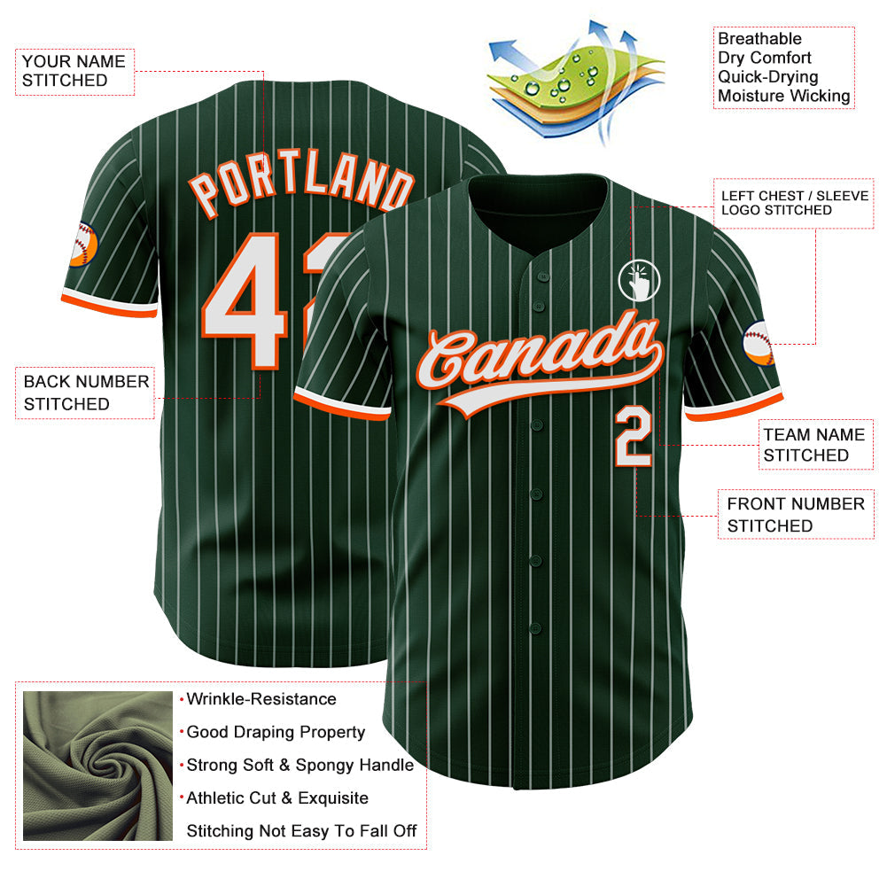 Custom Green White Pinstripe White-Orange Authentic Baseball Jersey