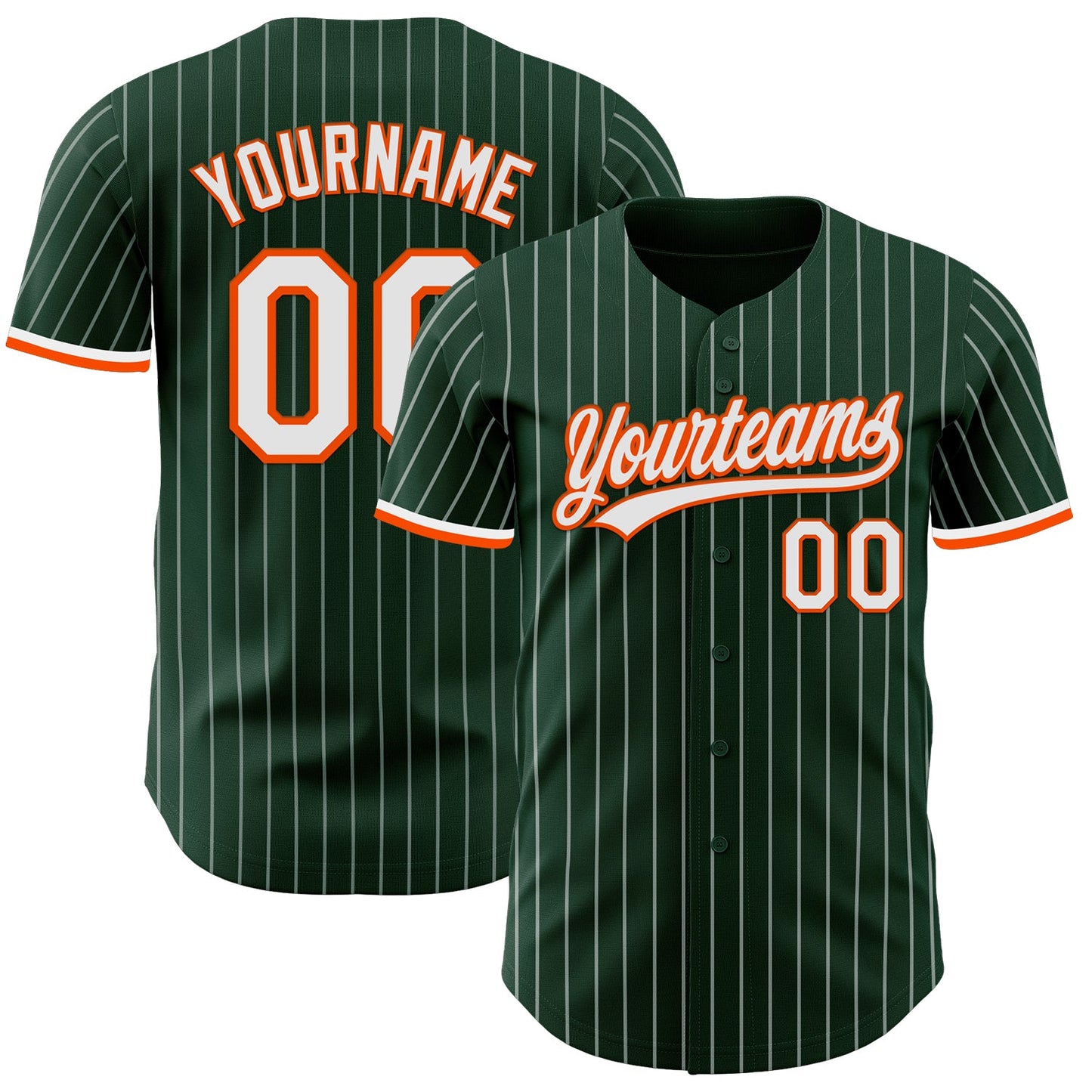 Custom Green White Pinstripe White-Orange Authentic Baseball Jersey