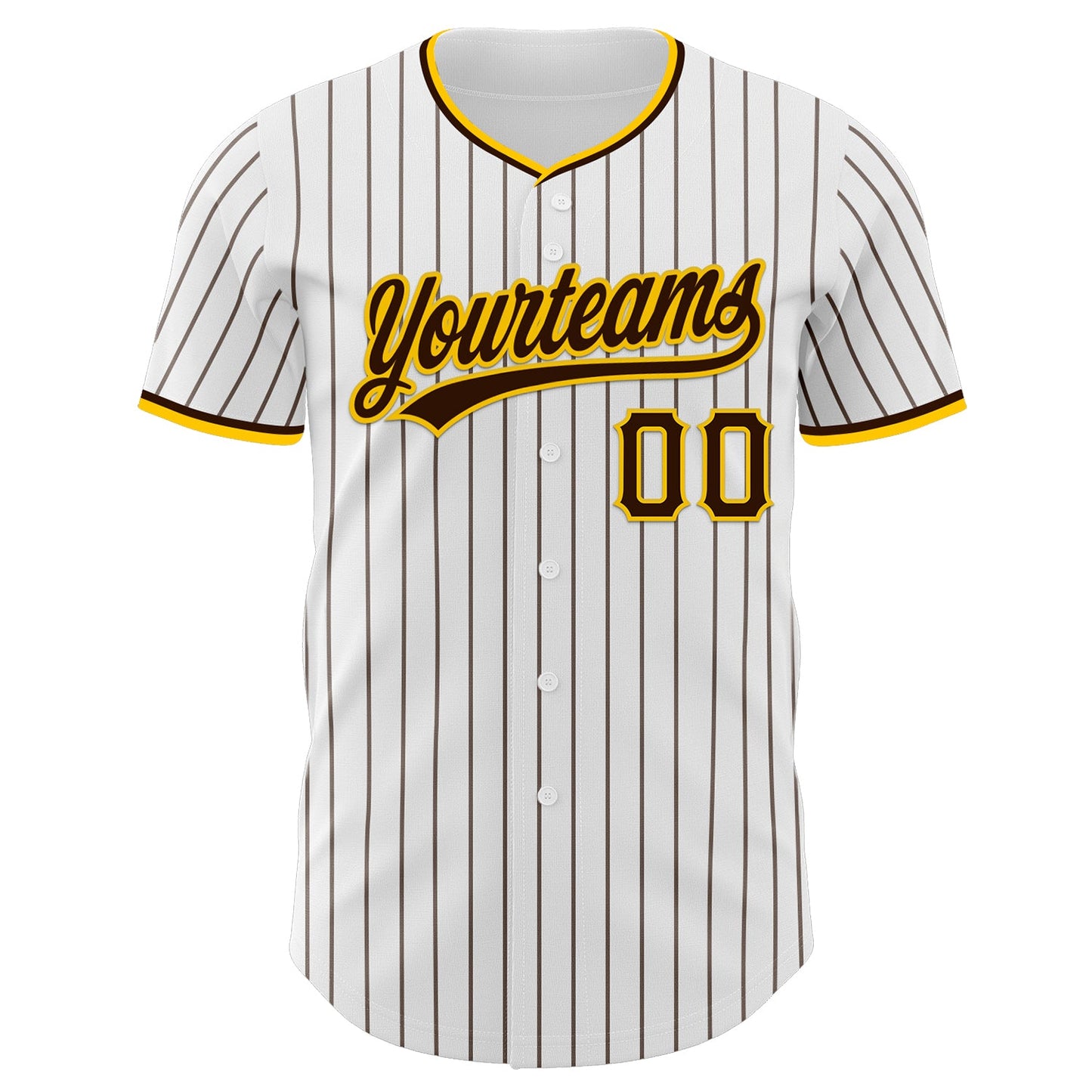 Custom White Brown Pinstripe Brown-Yellow Authentic Baseball Jersey