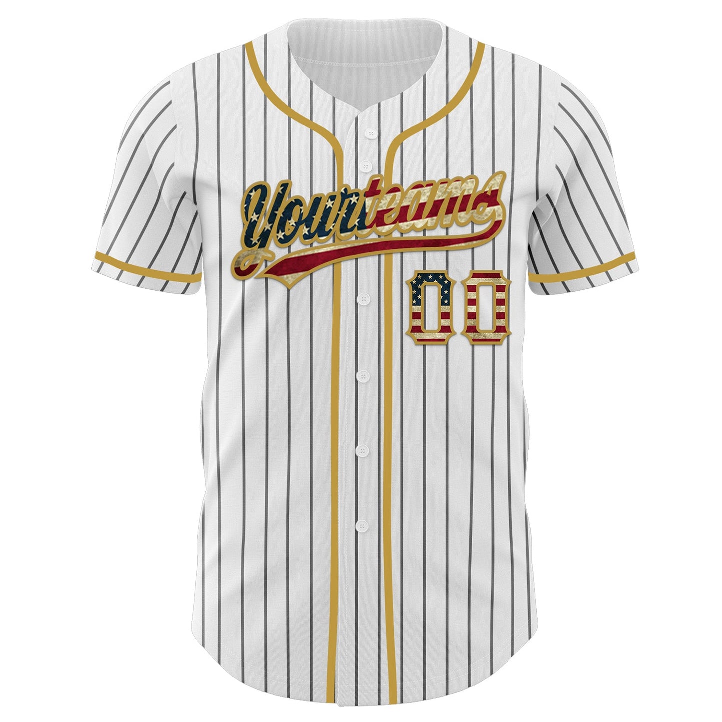 Custom White Black Pinstripe Vintage USA Flag-Old Gold Authentic Baseball Jersey
