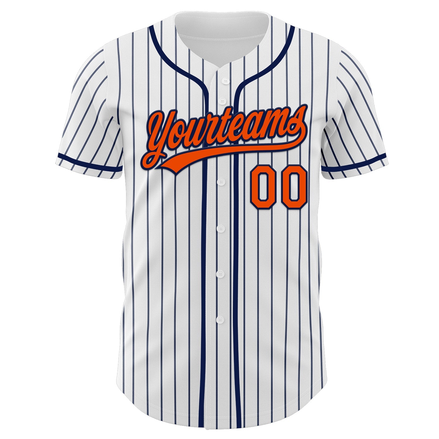 Custom White Navy Pinstripe Orange-Navy Authentic Baseball Jersey